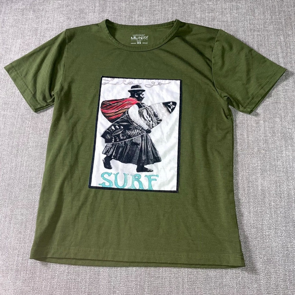 Munay T-Shirt Men's XS Olive Green Graphic Print Short Sleeve Crew Neck Pullover